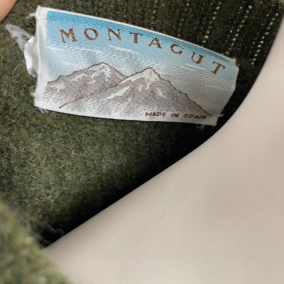 MONTAGUT VTG Wool Boxy Button up Ruffled Velevet Suede Green Cardigan s S-M - Picture 5 of 11